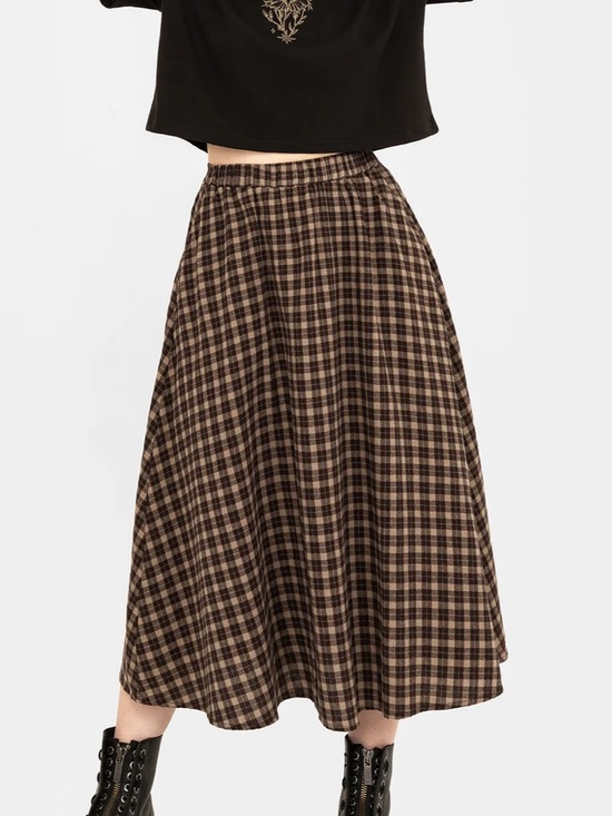 Disturbia Dresses & Skirts - Terra Brown Cotton Check Midi Skirt